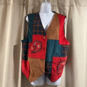 VTG Corduroy Paisley Vest Womens Medium Boho Cross‎ Stitch Russ Sport